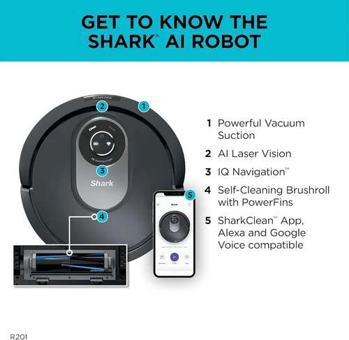 Miniatura 12 de Shark Aspiradora robot AI, mapeo inteligente, programación, recogida de pelo de mascotas, navegación lógica, negro/plata (RV2001), alfombra
