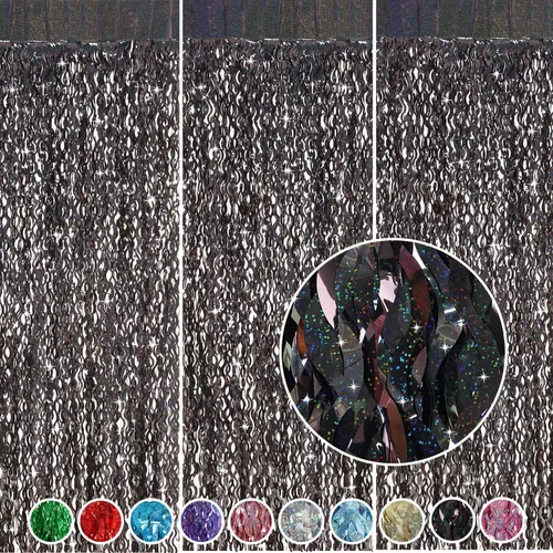Cortinas de Fondo de Papel de Aluminio Negro, CYLMFC 3 Pack 3.3 pies x 6.6 pies, Cortinas Metálicas Brillantes para Decoración de Cabina de Fotos,