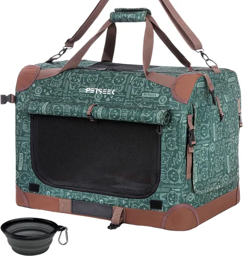 Miniatura 8 de Transportín para gatos extra grande de Petseek con lados blandos, portátil, para perros pequeños, para 2 gatos, 61 cm x 41.9 cm x 40.6 cm, diseño