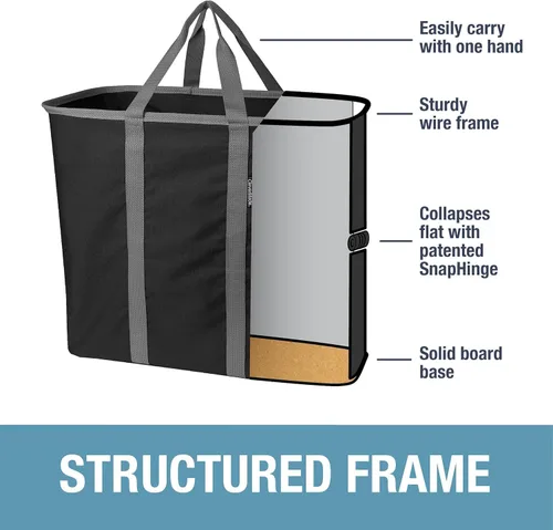 Miniatura 6 de CleverMade Cesta plegable para ropa sucia – Contenedor organizador de almacenamiento de 64 litros, paquete de 2 unidades color negro medianoche gris