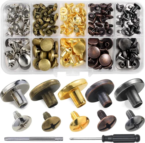 Miniatura 9 de YORANYO Juego de 30 tornillos Chicago de cuero, remaches de metal, remaches para ropa, tornillos de fijación de Chicago con picos y tachuelas