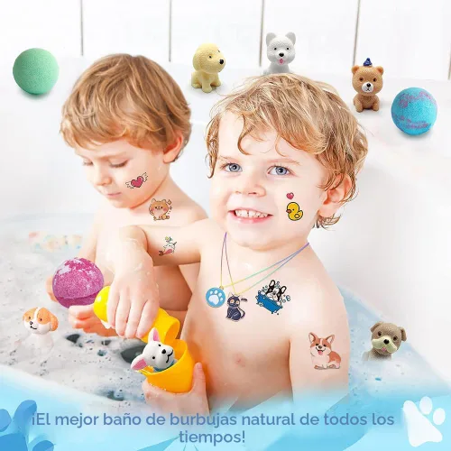 Miniatura 5 de Bombas de baño para niños con sorpresa interior para niñas, niños y bebés, paquete de 20 bombas de baño orgánicas para niños con muñecos de cachorro