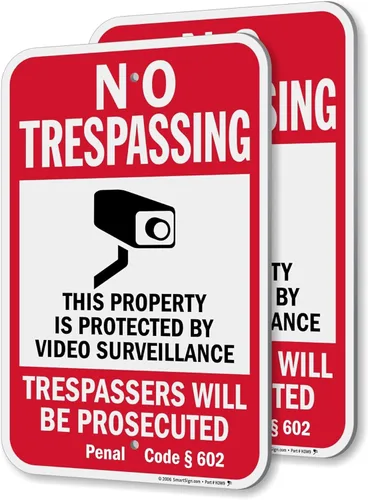 Miniatura 9 de SmartSign Letrero de 12 x 10 pulgadas, "No Trespassing - Propiedad protegida por videovigilancia, código penal § 602" con estaca de 3 pies, aluminio