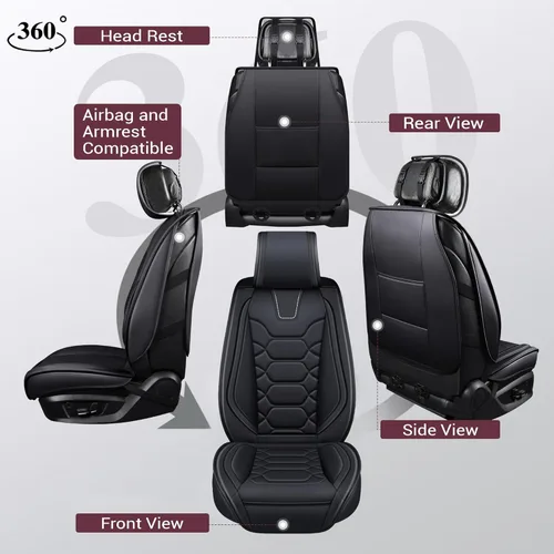 Miniatura 2 de OASIS AUTO Fundas para Asientos Delanteros de Automóvil, Fundas de Asiento Impermeables de Cuero Sintético para Automóviles Ajuste Universal