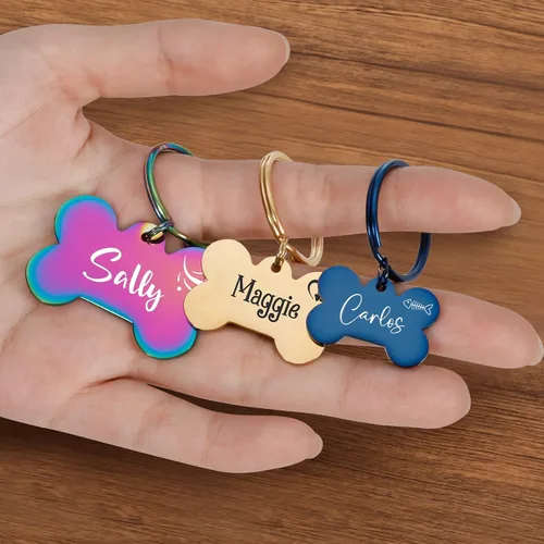 Miniatura 4 de Etiquetas para perros grabadas para mascotas, etiquetas personalizadas con forma de hueso, etiqueta de identificación de mascota de acero inoxidable