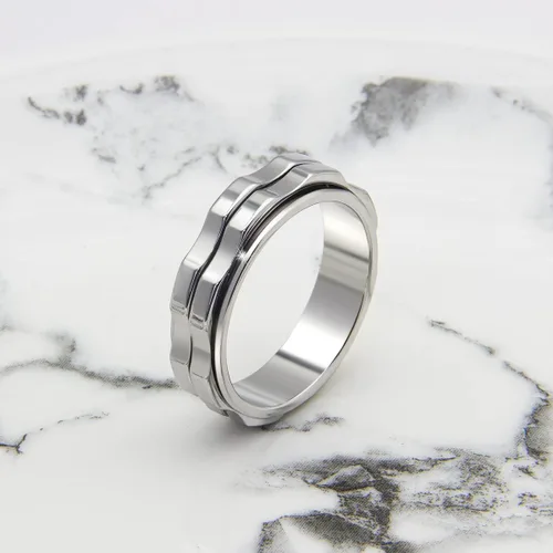 Miniatura 7 de Anillos para la ansiedad para mujeres, anillo giratorio de acero inoxidable, dos engranajes, anillo de ansiedad de alto pulido para mujeres