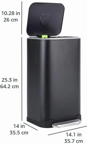 Miniatura 6 de Amazon Basics Bote de basura rectangular de metal con pedal de cierre suave, 32 litros/8.5 galones, 14 pulgadas de largo x 14 pulgadas de ancho x