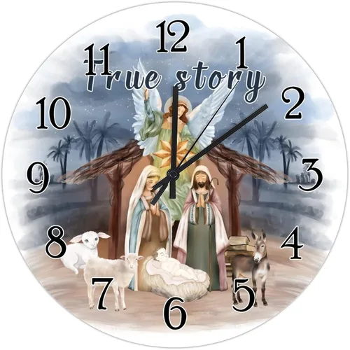 Miniatura 17 de Reloj de pared de madera de regalo cristiano de Feliz Navidad, Jesús es la razón, escena de la natividad, relojes de pared colgantes de granja