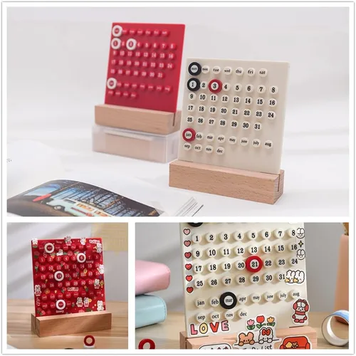 Miniatura 7 de Calendario de escritorio de madera, calendario de planificador perpetuo, regalos únicos, visualización de fecha de mes, decoraciones de escritorio