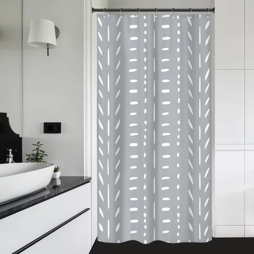 Miniatura 2 de Riyidecor Stall - Cortina de ducha pequeña, estilo bohemio, gris, tamaño medio, diseño de espiga de cheurón, geométrico, 36 pulgadas de ancho x 72