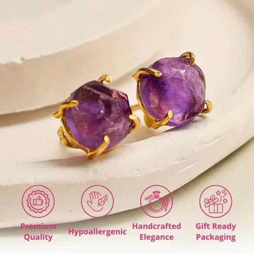 Miniatura 76 de Gempires Natural Raw Prong Setting Stud Earrings, 8-10 mm Crystals Earring, Handmade Jewelry, Gift for Her