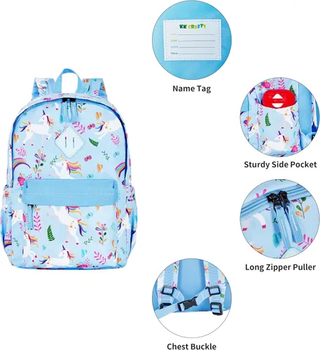 Miniatura 6 de KK CRAFTS Mochila preescolar para jardín de infantes y niños pequeños, mochilas para escuela primaria para niños y niñas con correa para el pecho