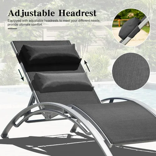 Miniatura 6 de Domi - Juego de 2 sillas de piscina, tumbona para exteriores con mesa auxiliar, silla reclinable ajustable de aluminio para terraza, piscina, playa