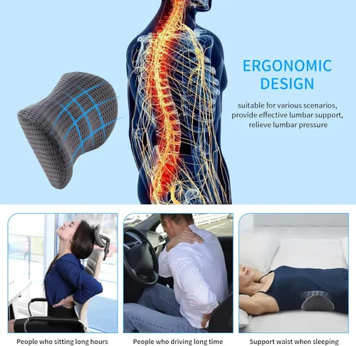 Miniatura 4 de Almohada lumbar, almohada de apoyo lumbar de espuma viscoelástica para silla de oficina y asiento de automóvil, almohada de apoyo para aliviar