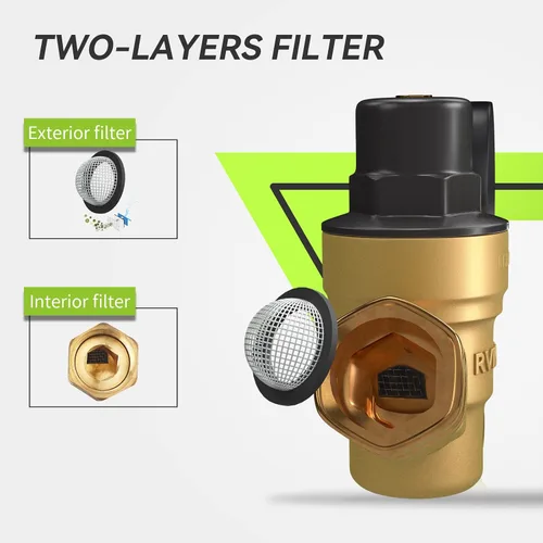 Miniatura 7 de RVMATE - Regulador de presión de agua para RV, kit de reductor de presión de agua de latón sin plomo, válvula ajustable con filtro de entrada