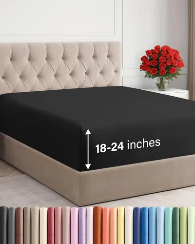 Miniatura 100 de Sábana bajera ajustable extra profunda tamaño completo – Sábana bajera individual de lujo para hotel únicamente – Se adapta fácilmente a colchones