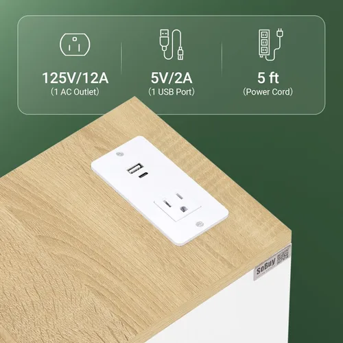 Miniatura 6 de SoBuy Mesita de noche estrecha con estación de carga, mesita de noche delgada con cajones, puertos USB y tipo C para dormitorio y sala de estar
