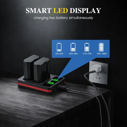 Miniatura 5 de Batmax 2 baterías EN-EL15C EN-EL15C de 2280 mAh + cargador USB LED con puerto tipo C para Nikon EN-EL15A EL15b Z5, Z6, Z8, Z6 II, Z7II, D780, D850