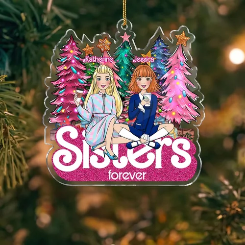 Miniatura 4 de Gossby Adorno de Navidad acrílico personalizado para hermanas para siempre, regalo personalizado con diseño, nombre, decoración de árbol de 2
