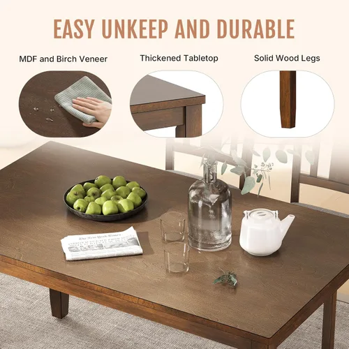 Miniatura 3 de Zevemomo Juego de mesa de comedor de madera maciza de 6 piezas, incluye 1 mesa de comedor, 4 sillas tapizadas y 1 banco, juego de mesa de comedor