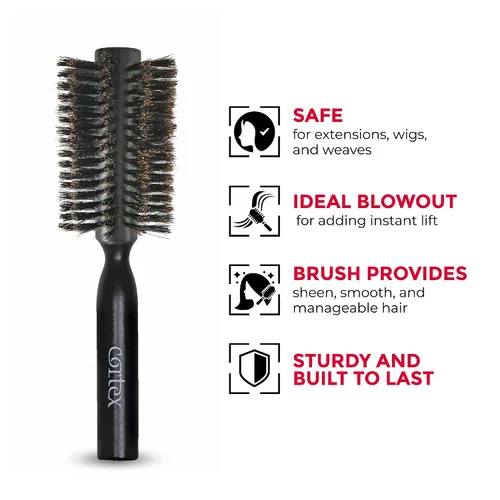 Miniatura 4 de Cortex Professional Cepillo redondo 100% de cerdas de jabalí – Cepillos para el cabello para mujeres y hombres, cepillo redondo para secado