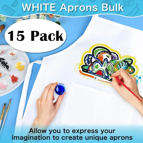 Miniatura 4 de PLULON 10 delantales para niños con 2 bolsillos, delantales de pintura a granel, delantales de pintura ajustables, delantales de chef para niñas, 10