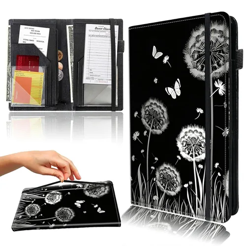 Miniatura 32 de Libro para camarera con bolsillo con cremallera, de piel sintética, lindo libro para camarera, libros de servidor, restaurante, soporte para cheques