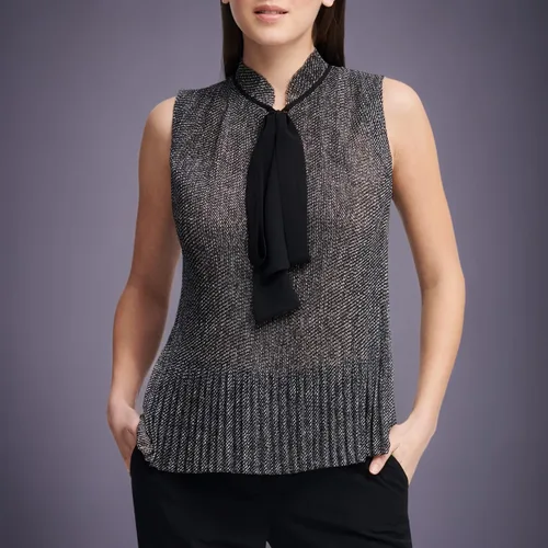 Miniatura 5 de DKNY Top plisado sin mangas para mujer con cuello de lazo