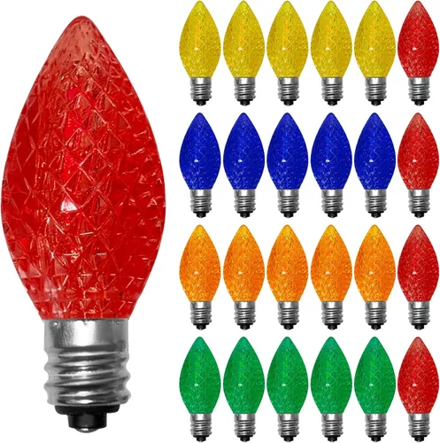 Miniatura 26 de Paquete de 25 bombillas LED transparentes C7, bombillas de repuesto de Navidad con base de candelabro E12, bombillas blancas cálidas inastillables