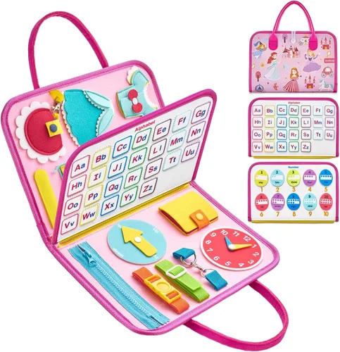 Miniatura 12 de Libro silencioso de princesa rosa de lujo Freebear, tablero sensorial de actividades Montessori para niñas de 1 a 4 años, juguetes educativos