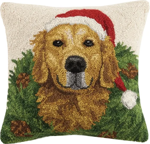 Peking Handicraft 31SJM8395C16SQ - Almohada de lana con gancho para perros de Navidad, multicolor