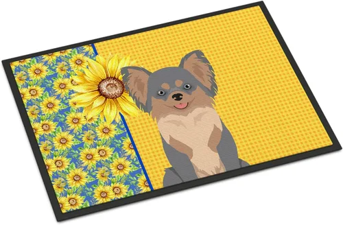 Miniatura 338 de Caroline's Treasures WDK5313MAT Airedale Terrier - Tapete para puerta delantera de 18 x 27 pulgadas, diseño de girasoles de verano, para entrada