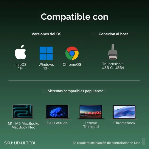 Miniatura 6 de Plugable Estación de acoplamiento para monitor triple USB-C: Base para laptop 13 en 1 con carga de 100 W para Mac