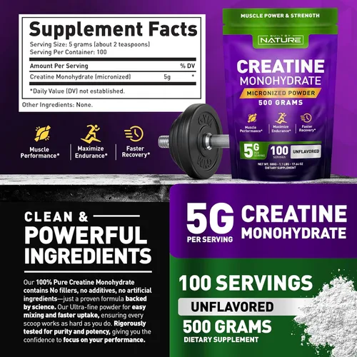 Miniatura 8 de Monohidrato de creatina en polvo, creatina micronizada para hombres y mujeres, suplemento de creatina monohidrato puro, fuerza muscular, rendimiento