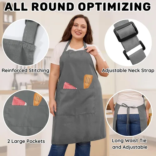 Miniatura 5 de 2 delantales de chef de talla grande, delantal profesional unisex con 2 bolsillos para cocinar, trabajar, hornear (tamaño más grande)