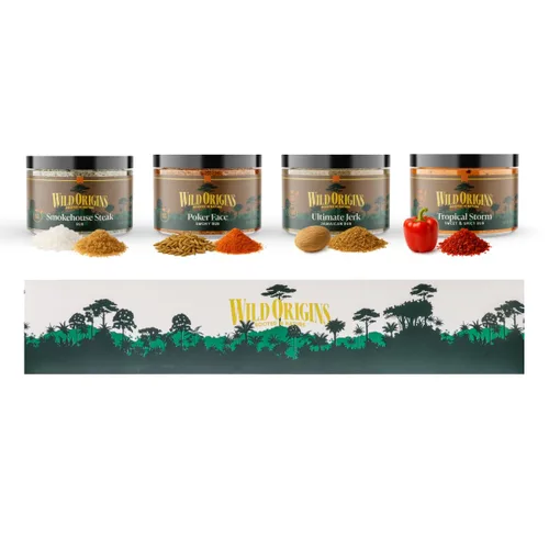 Miniatura 13 de Wild Origins Caja de regalo de condimentos multiusos premium, paquete de 4, sin OMG, mezclas de especias, ingredientes auténticos, esenciales