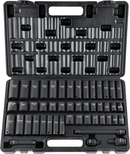 VEVOR Juego de llaves de impacto de 3/8" de transmisión, 48 piezas estándar SAE (5/16 a 3/4 pulgadas) y métrica (8 a 22 mm) de tamaño, profundo y