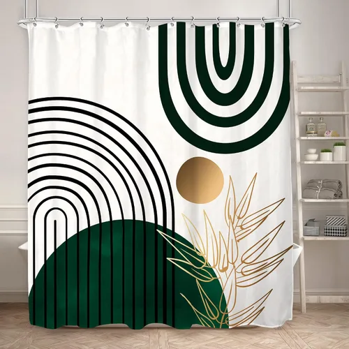 Miniatura 18 de KOMLLEX Cortina de ducha abstracta bohemia para decoración de baño, 60 pulgadas de ancho x 72 pulgadas de alto, cortina de ducha verde, hojas