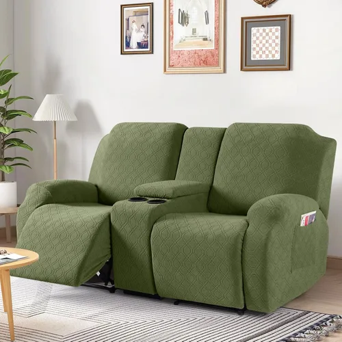 Miniatura 7 de VANSOFY Funda de sofá reclinable con consola central, funda elástica para sofá reclinable de 2 asientos, funda de sofá reclinable de jacquard