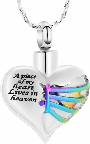 Miniatura 39 de Imrsanl Collar con dije de urna de cremación en forma de corazón para cenizas humanas – Un pedazo de mi corazón vive en el cielo