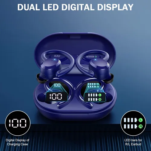 Miniatura 4 de Rulefiss Auriculares inalámbricos Bluetooth deportivos, 5.3 inmersivos HiFi estéreo sobre la oreja, auriculares intraurales de 48 horas con ganchos