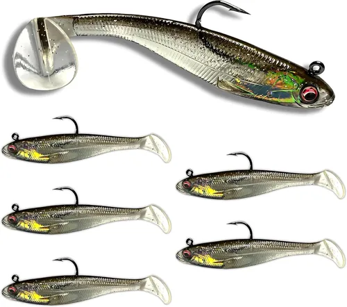 USA Bass Tackle Patriot Shad - Swimbaits de Cola de Paleta con Aroma Infundido, Señuelos de Pesca Pre-Aparejados, Carnada Premium con Anzuelo Owner