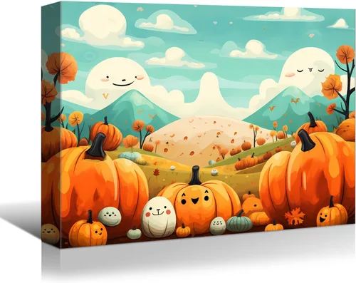 Miniatura 14 de YONICA Lienzo decorativo de Halloween para pared de sala de estar, decoración del hogar, árbol de Halloween y luna llena sobre lienzo, obra de arte