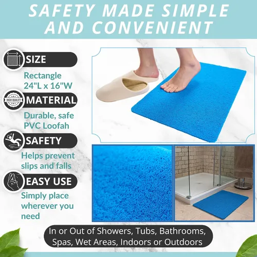 Miniatura 3 de ENKOSI Loofah - Tapete antideslizante para ducha y baño, comodidad acolchada suave, sin ventosas para bañeras lisas o texturizadas, drenaje rápido