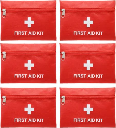 Miniatura 8 de Faylapa 6 mini bolsas vacías de primeros auxilios, mini bolsa vacía de viaje para botiquín de primeros auxilios para viajes, hogar, oficina, Rojo