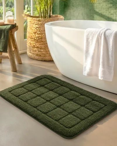 Miniatura 2 de Color&Geometry Alfombra de baño verde de 17 x 30 pulgadas, alfombra de baño de microfibra absorbente y esponjosa a cuadros, alfombra de ducha
