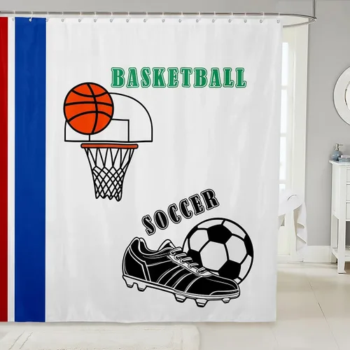 Cortinas de ducha para niños, juegos de pelota de deportes, zapatos de baloncesto y fútbol, cortinas de baño simples y elegantes para niñas, niños y