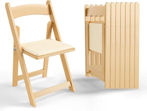 Miniatura 11 de VINGLI Sillas plegables de madera con cojín, cómodas, portátiles y duraderas, asientos plegables para eventos en interiores y exteriores, banquetes