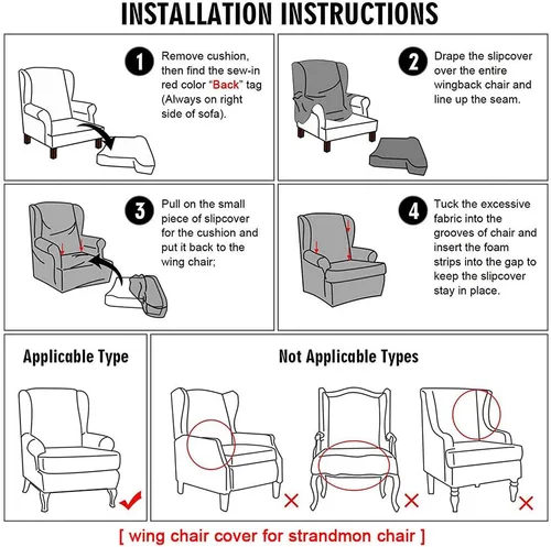 Miniatura 7 de Fundas para silla Wingback, 2 piezas, estilo americano, fundas elásticas para sillón de ala con parte inferior elástica, protector de muebles