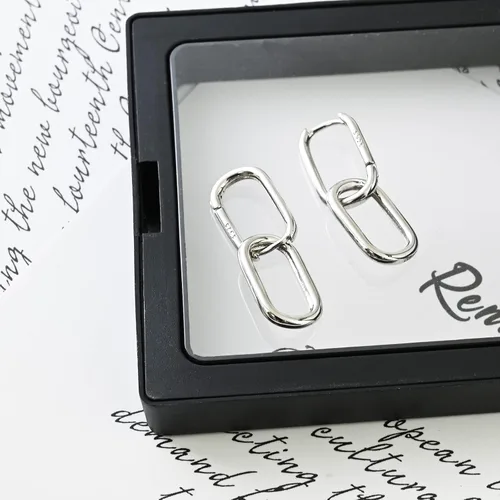 Miniatura 6 de Aretes de aro de plata de ley 925 con doble ovalado para mujer, pequeños aretes de aro de plata para orejas sensibles, aretes de aro cuadrados